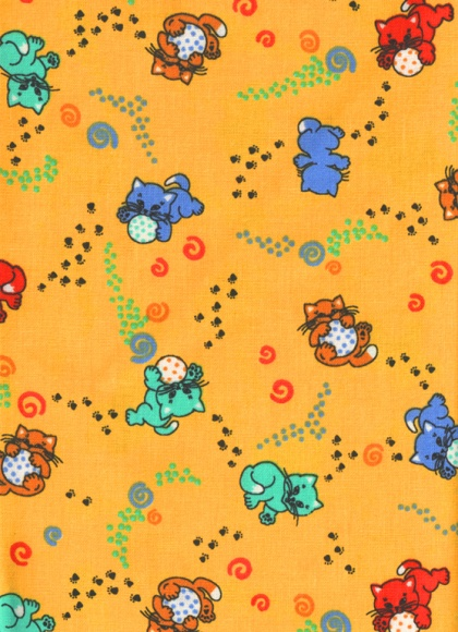 Nažehľovacie záplaty s potlačou veľké - mačky s loptou žlté - vrecko